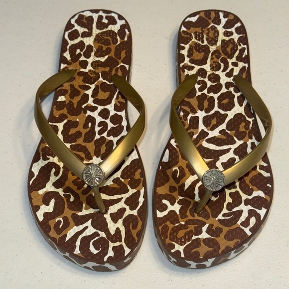 Lilly Pulitzer Pool Flip Flop Chocolate My Favorite Spot Shoe Leopard Large 9/10 - Picture 4 of 6